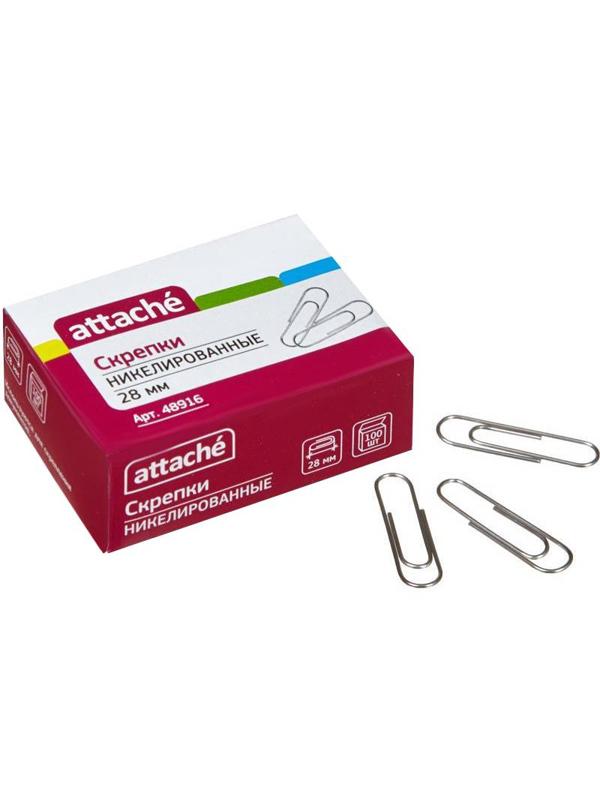 Скрепки Attache никелированные, 28 мм, негофрированные, 100 шт/уп