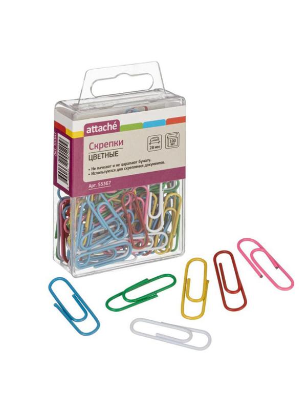 Скрепки Attache с полимерным покрытием,28 мм,разноцветные,европод,100 шт/уп