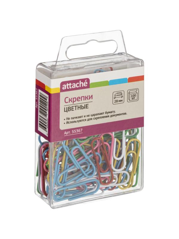 Скрепки Attache с полимерным покрытием,28 мм,разноцветные,европод,100 шт/уп
