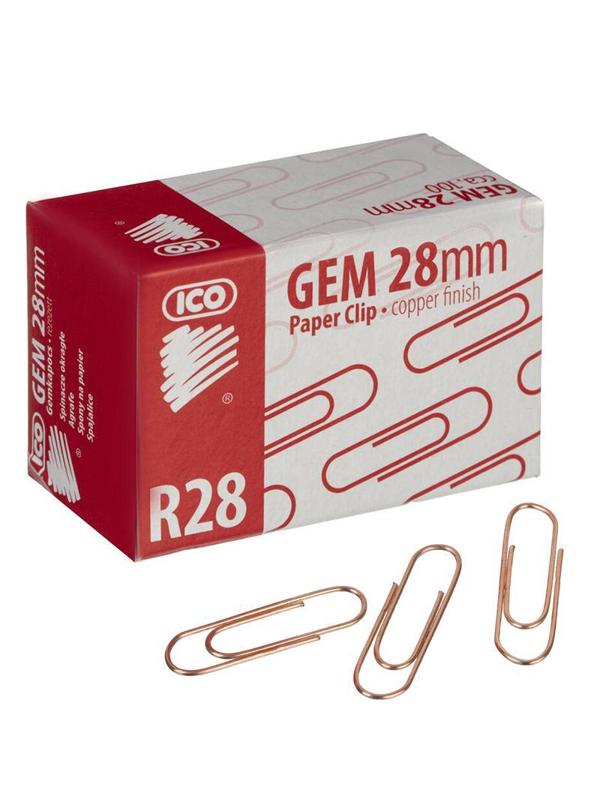 Скрепки ICO омедненные, 28 мм, негофрированные, золотистые, 100 шт/уп