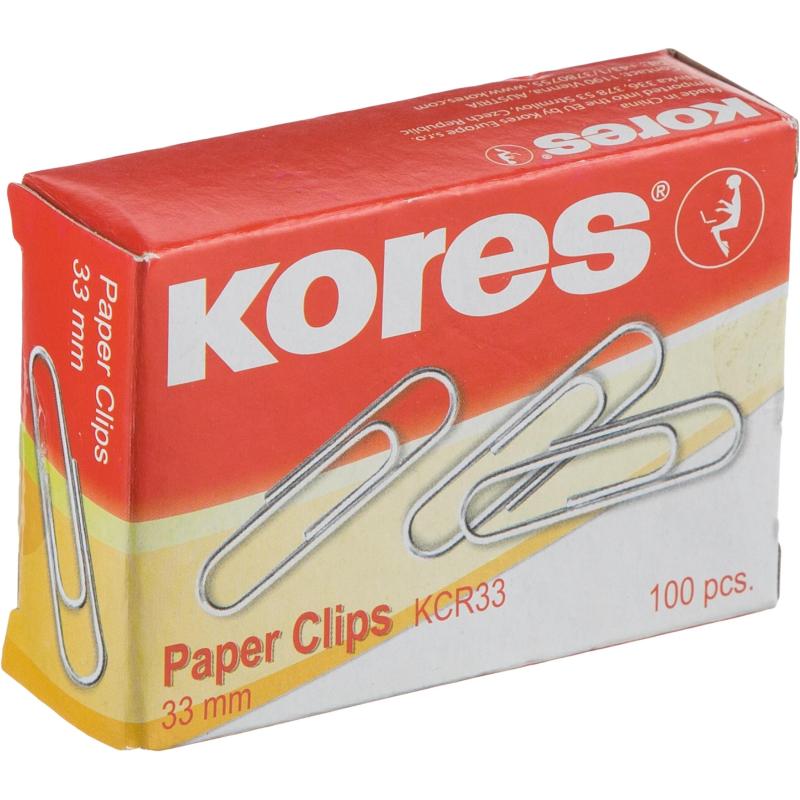 Скрепки KORES с отгибом,никелированные, 33 мм,треугольные,негофрир,100шт/уп