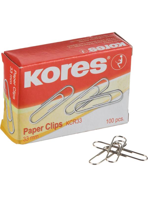 Скрепки KORES с отгибом,никелированные, 33 мм,треугольные,негофрир,100шт/уп