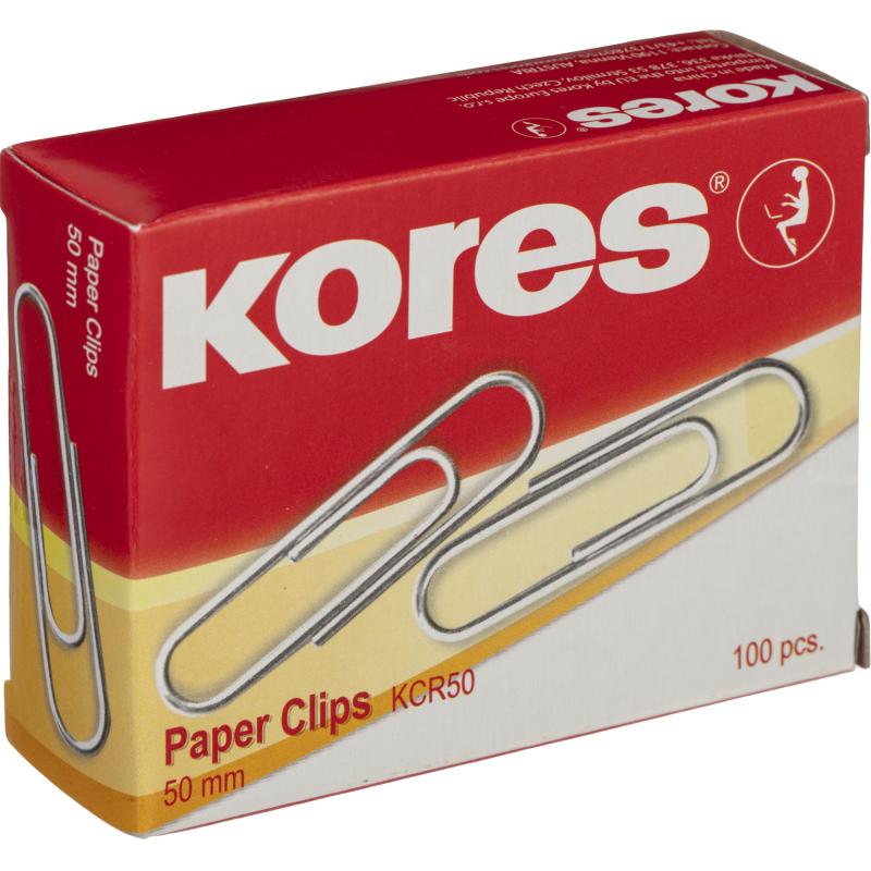 Скрепки KORES с отгибом,никелированные, 50 мм,треугольные,негофрир,100шт/уп