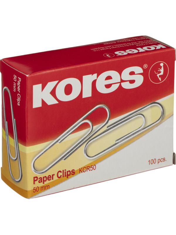 Скрепки KORES с отгибом,никелированные, 50 мм,треугольные,негофрир,100шт/уп