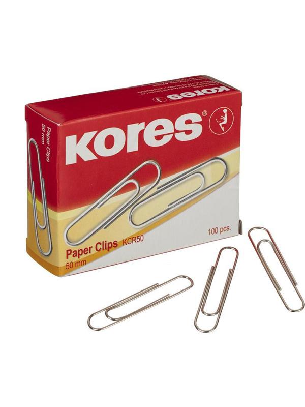 Скрепки KORES с отгибом,никелированные, 50 мм,треугольные,негофрир,100шт/уп