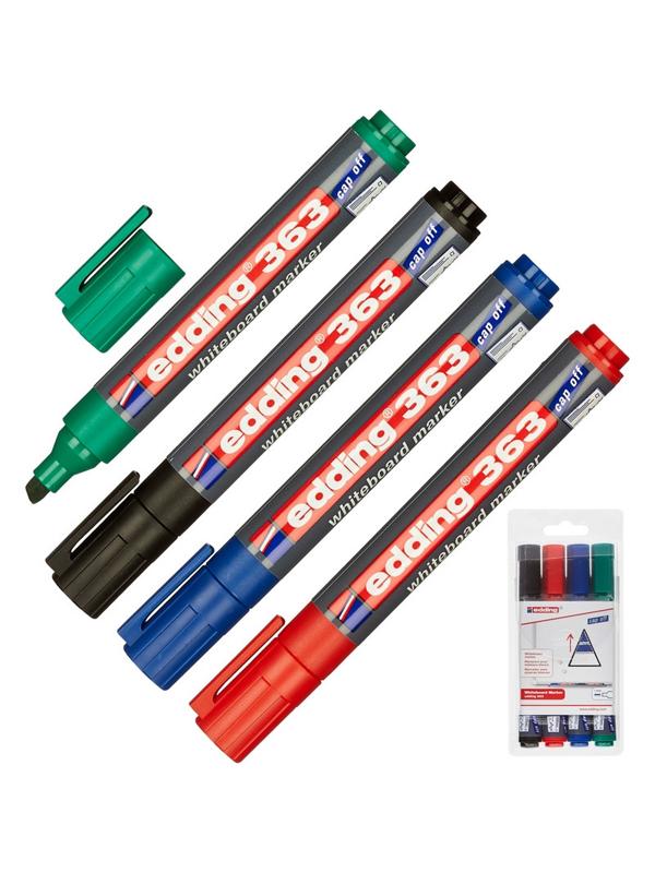 Набор маркеров для белых досок EDDING 363/4S, 1-5мм, cap-off,скошен наб 4цв