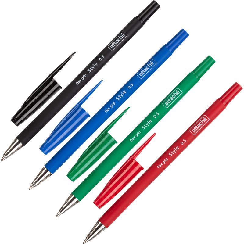 Ручка шариковая неавтоматическая Attache Style 4цв/наб 0,5мм прорезин.корп