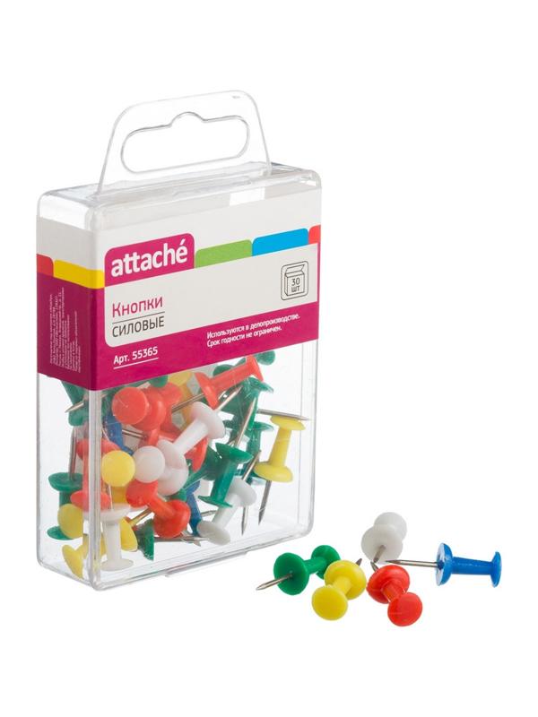 Кнопки силовые д/пробковых досок ATTACHE,плаcтик,ассорти,европодвес,30шт/уп