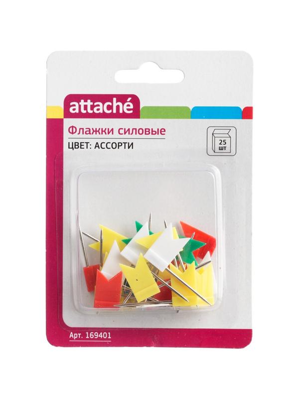 Кнопки силовые д/пробковых досок Attache ФЛАЖКИ,пластик,европ,ассор,25шт/уп
