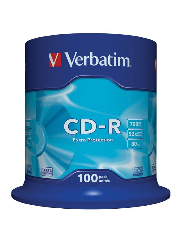 Носители информации CD-R, 52x, Verbatim Extra Protection, Cake/100, 43411