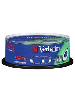 Носители информации CD-R, 52x, Verbatim Extra Protection, Cake/25, 43432