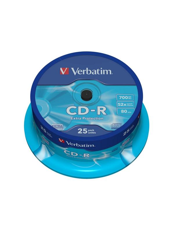 Носители информации CD-R, 52x, Verbatim Extra Protection, Cake/25, 43432