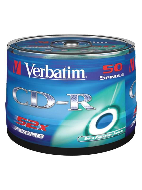 Носители информации CD-R, 52x, Verbatim Extra Protection, Cake/50, 43351