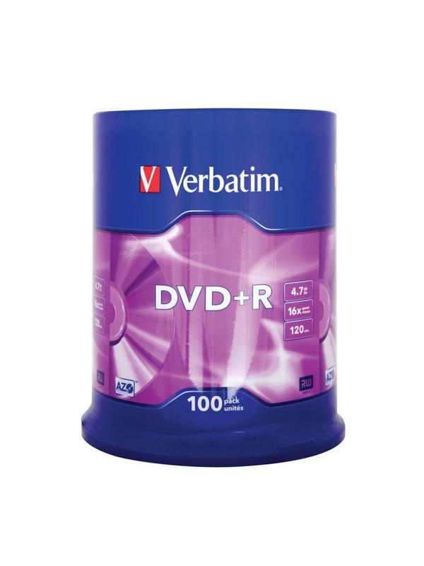 Носители информации DVD+R, 16x, Verbatim Azo Matt Silver, Cake/100, 43551