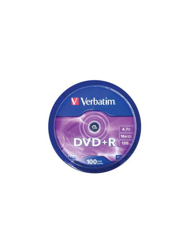 Носители информации DVD+R, 16x, Verbatim Azo Matt Silver, Cake/100, 43551