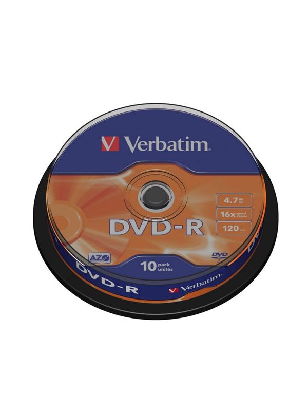 Носители информации DVD-R, 16x, Verbatim Azo Matt Silver, Cake/10, 43523