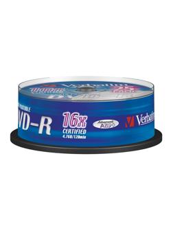 Носители информации DVD-R Printable, 16x, Verbatim Azo Wide, Cake/25, 43538