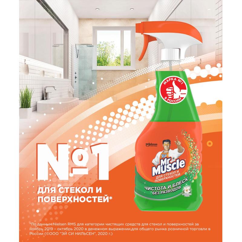 Средство для стекол и зеркал МИСТЕР МУСКУЛ с нашат.спиртом(зеленый)500мл 12