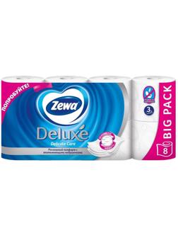 Бумага туалетная Zewa Deluxe 3сл бел 100%цел втул 20,7м 150л 8рул/уп 5366