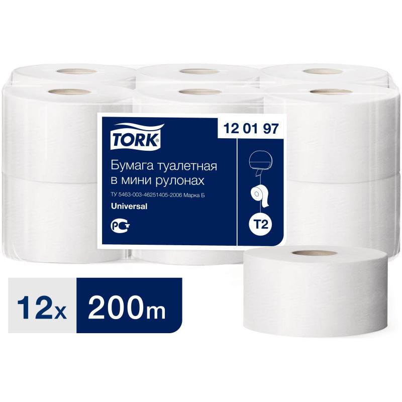 Бумага туалетная д/дисп.Tork Universal Т2 1сл бел втор 200м 12рул/уп 120197