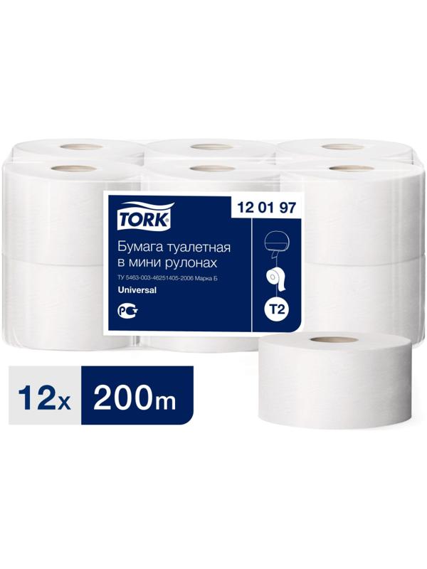 Бумага туалетная д/дисп.Tork Universal Т2 1сл бел втор 200м 12рул/уп 120197