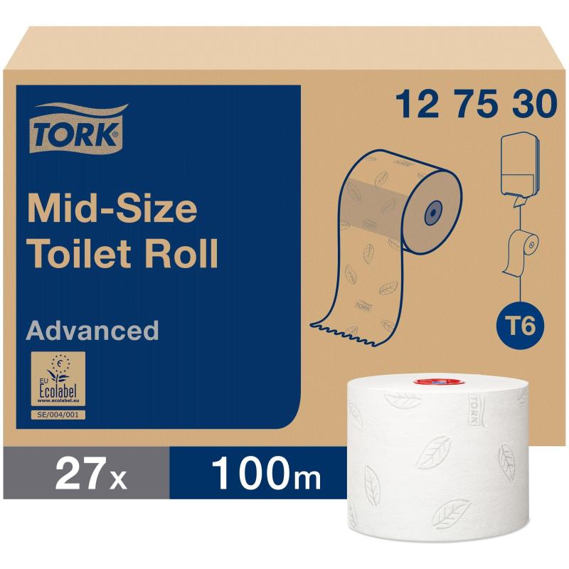 Бумага туалетная д/дисп Tork Mid-size Т6 Advanced 2сл бел 100м 27рул 127530