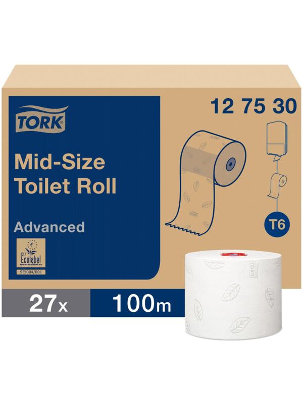 Бумага туалетная д/дисп Tork Mid-size Т6 Advanced 2сл бел 100м 27рул 127530