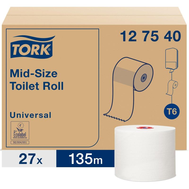 Бумага туалетная д/дисп Tork Mid-size Т6 Universal 1сл бел135м 27рул 127540
