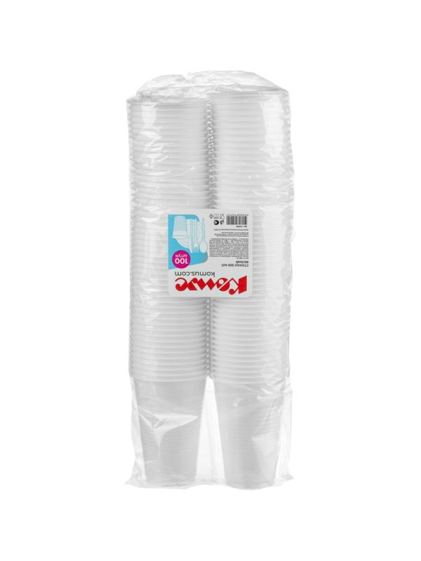 Стакан одноразовый 200мл белый для хол/гор., эконом, КОМУС ПП 100шт/уп