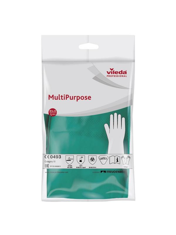 Перчатки резиновые Vileda Profes латекс хлопк.напыл зеленый р-р L 100757,ПС
