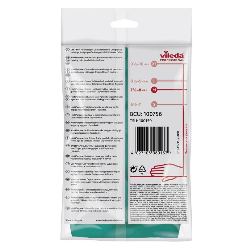 Перчатки резиновые Vileda Profes латекс хлопк.напыл зеленый р-р M 100756,ПС