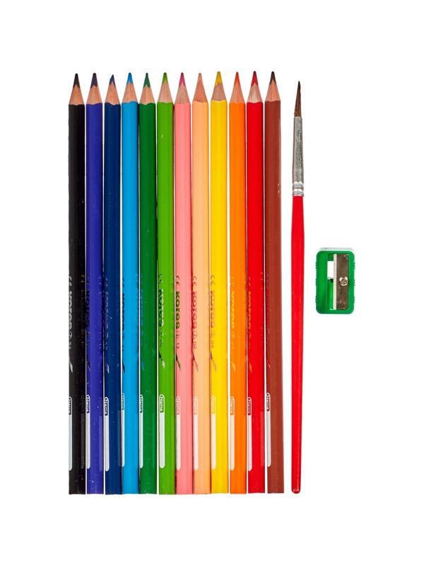 Карандаши акварельные цветные 12цв 3-гран,кисть,точилка Kores 93812