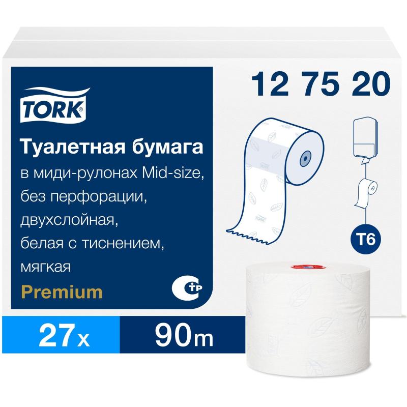 Бумага туалетная Tork Premium T6 2сл бел 100%цел втул 90м 27рул/уп 127520