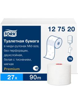 Бумага туалетная Tork Premium T6 2сл бел 100%цел втул 90м 27рул/уп 127520