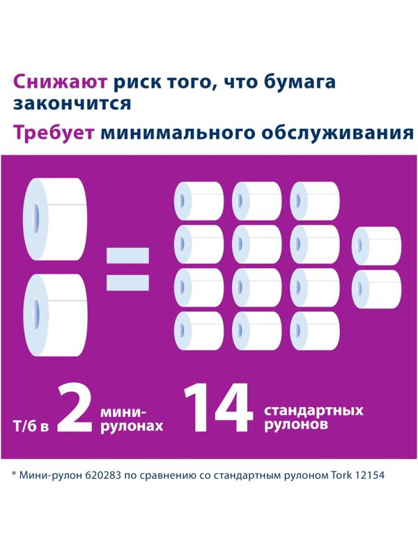 Бумага туалетная д/дисп Tork T2 Advanced mini 2сл бел втор170м 12рул 120231