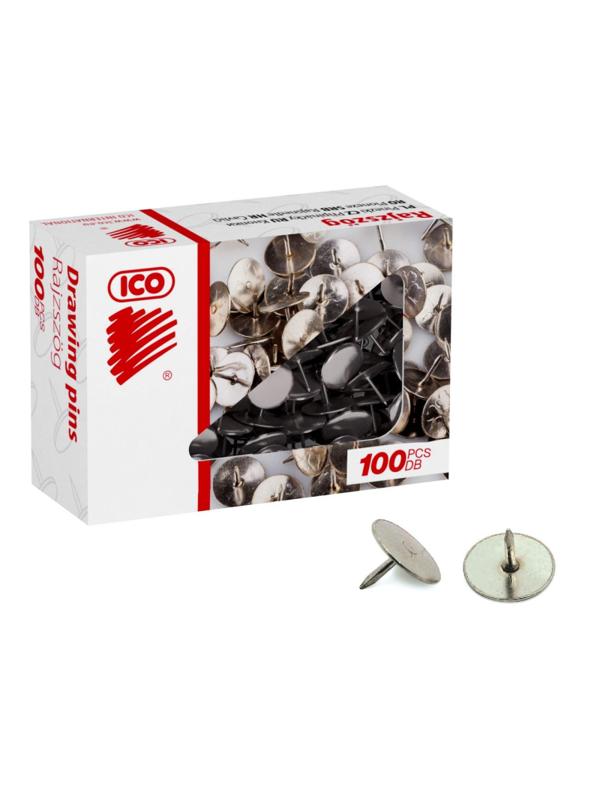 Кнопки канцелярские ICO стальные, 11 мм, стальные, 100 шт. карт.уп