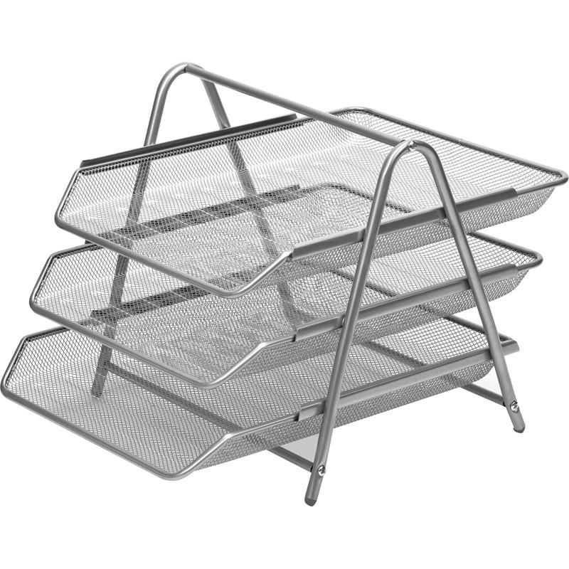 Лоток для бумаг Attache 3х секц. горизонт.,металл. сетка, выс.267мм(серебр)