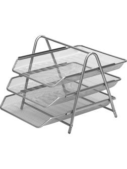 Лоток для бумаг Attache 3х секц. горизонт.,металл. сетка, выс.267мм(серебр)