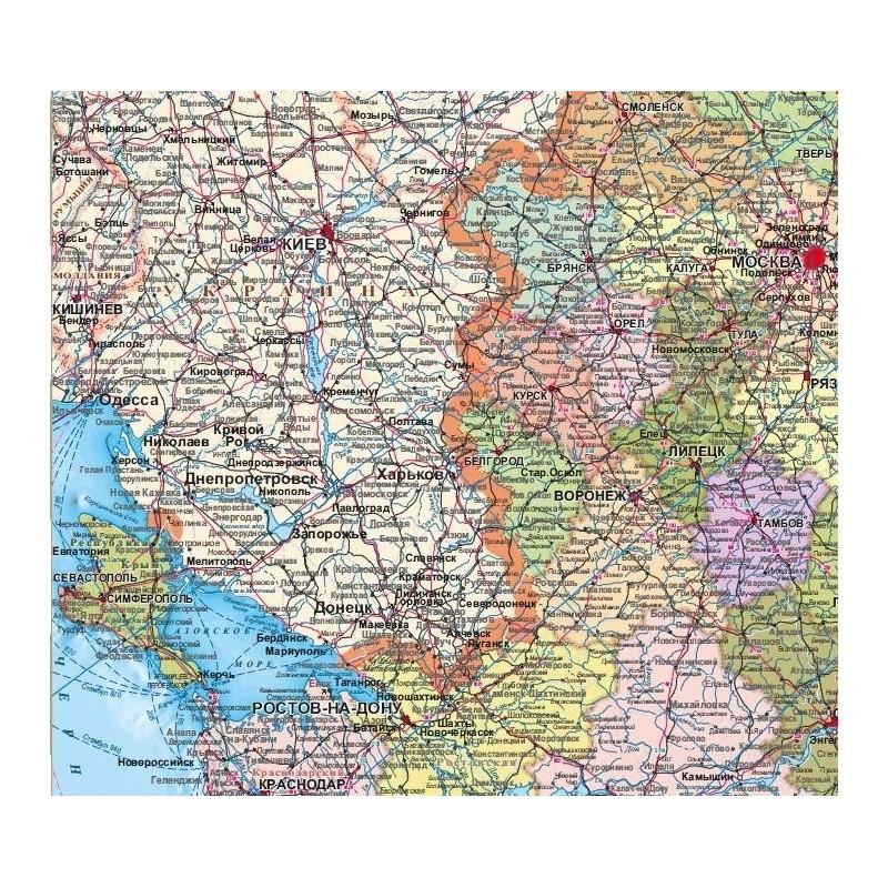 Настенная карта РФ политико-административная 1:5,5млн.,1,6х1,0м.,наотвесах