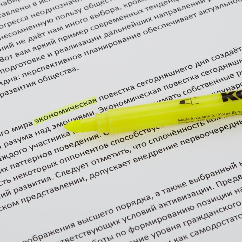 Маркер текстовыделитель Kores 0,5-3,5 мм скош.након.желт.36201