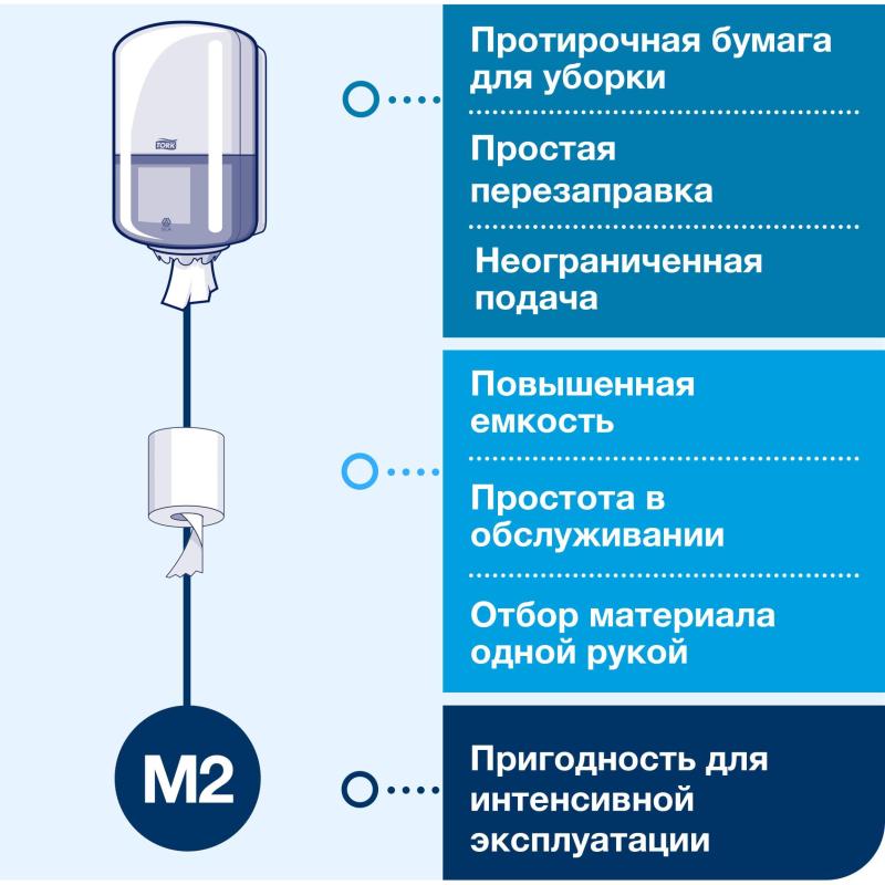 Бумага протирочная Tork M2 1 сл. ЦВ 6рул/кор,базовая,белая 120166