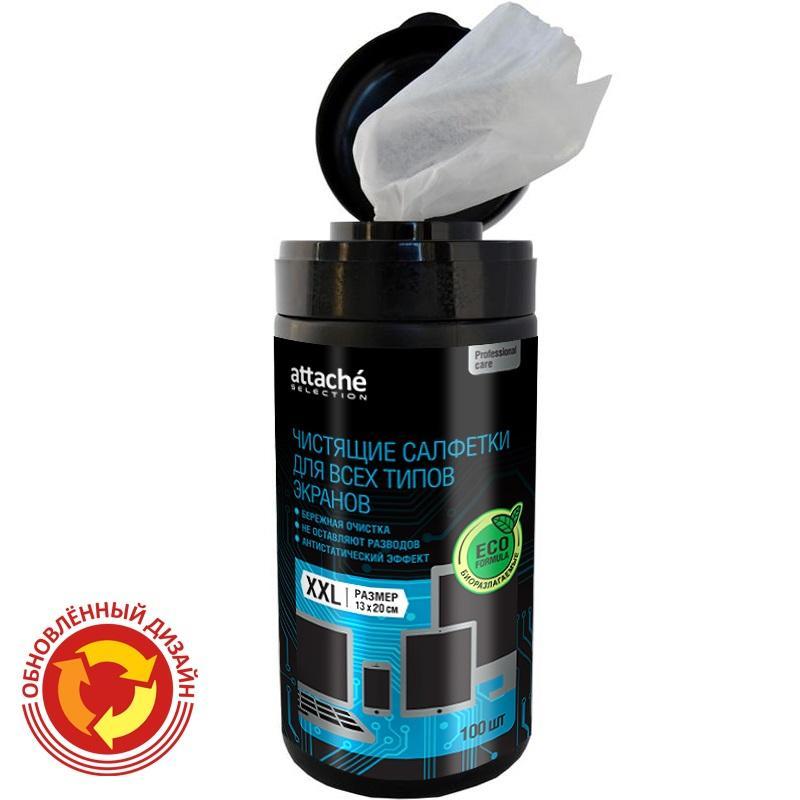 Салфетки Attache Selection Professional д/экранов, туба, 100 шт, XXL, 13х20