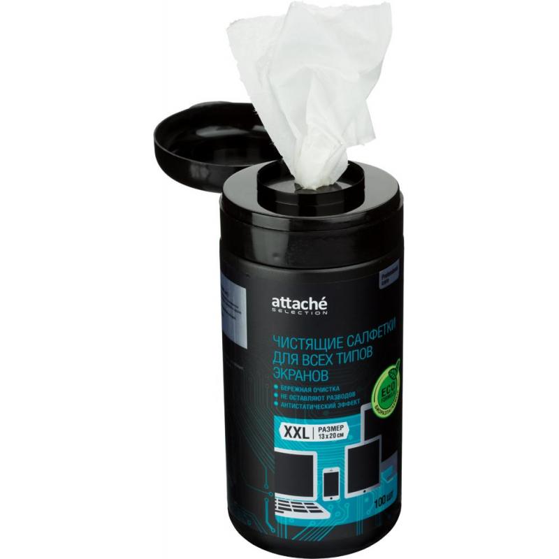 Салфетки Attache Selection Professional д/экранов, туба, 100 шт, XXL, 13х20