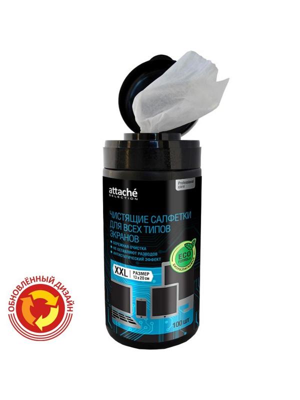 Салфетки Attache Selection Professional д/экранов, туба, 100 шт, XXL, 13х20