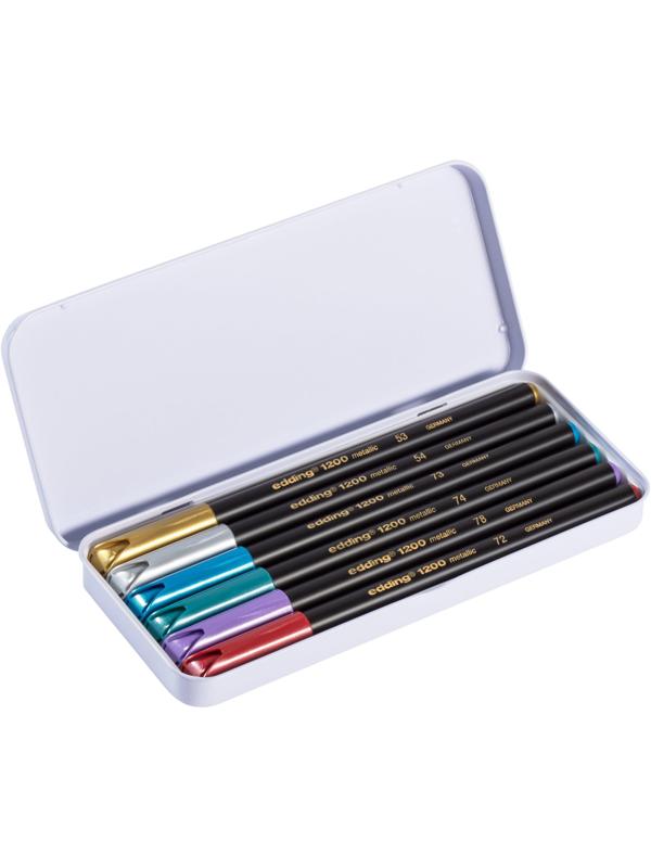Фломастер 6цв,металлик,мет короб,Edding,1200/6