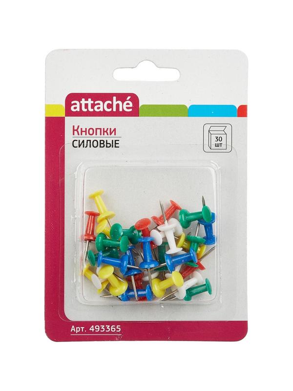 Кнопки силовые д/пробковых досок ATTACHE,пластик,ассорти,европодвес,30шт/уп