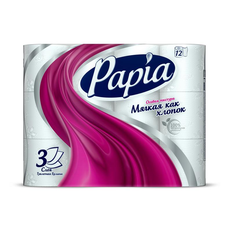 Бумага туалетная Papia Белая 3сл бел 100%цел втул 16,8м 140л 12рул/уп