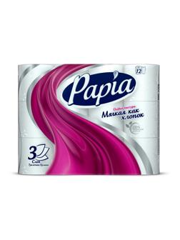 Бумага туалетная Papia Белая 3сл бел 100%цел втул 16,8м 140л 12рул/уп