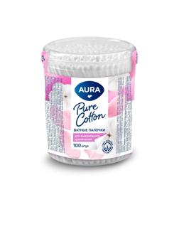 Палочки ватные AURA стакан 100 шт. /уп..