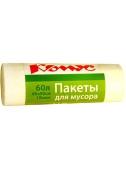 Мешки для мусора ПНД 60л 10мкм 20шт/рул белые 60x90см Комус с ручками